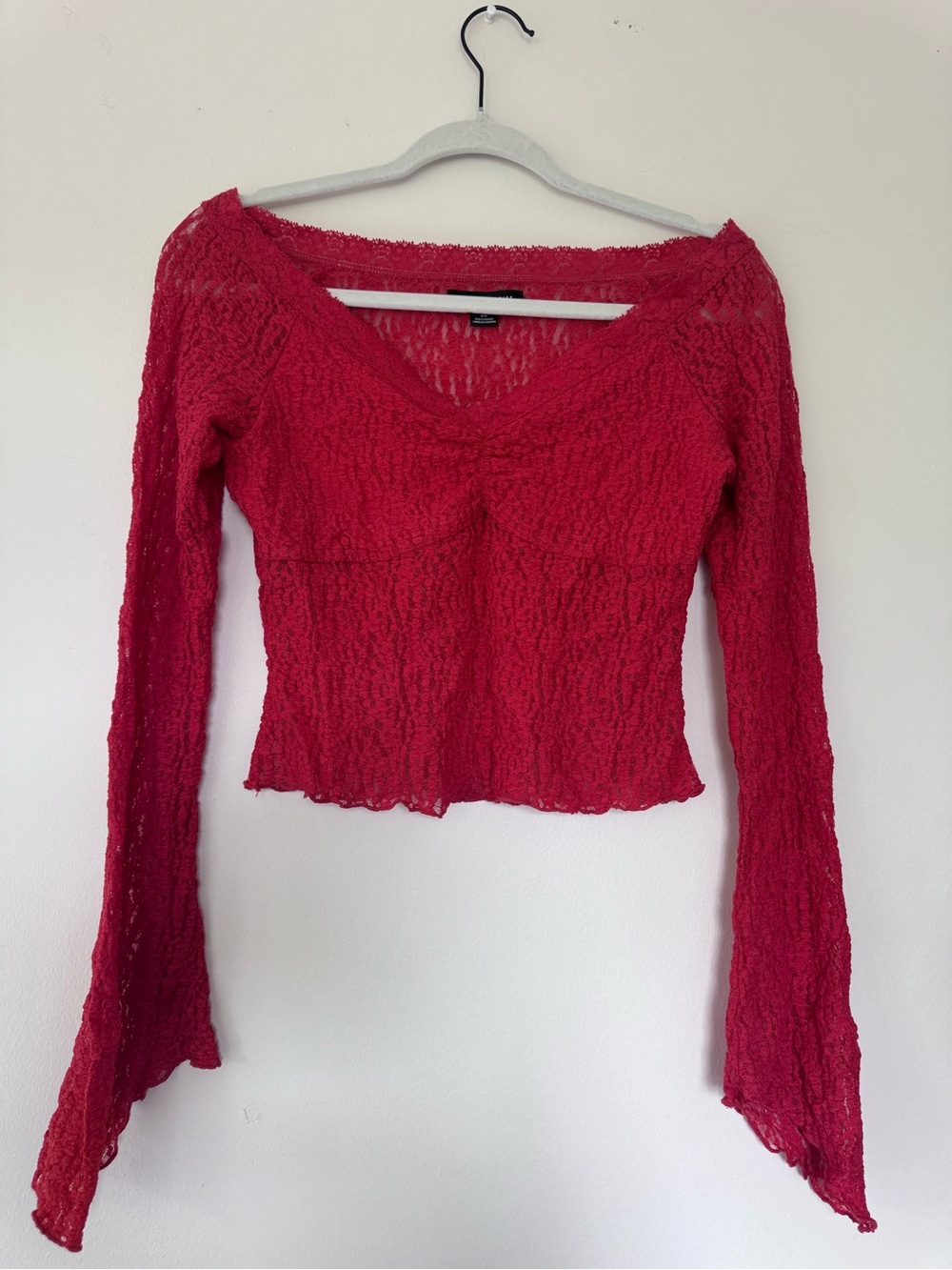 Urban Outfitters Red Crinkled Long Sleeve Top
